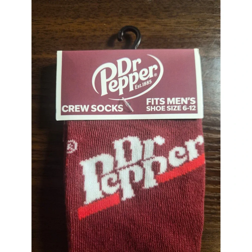 Dr Pepper Mens Crew Socks Maroon White Logo Novelty Soda Size 6-12 New